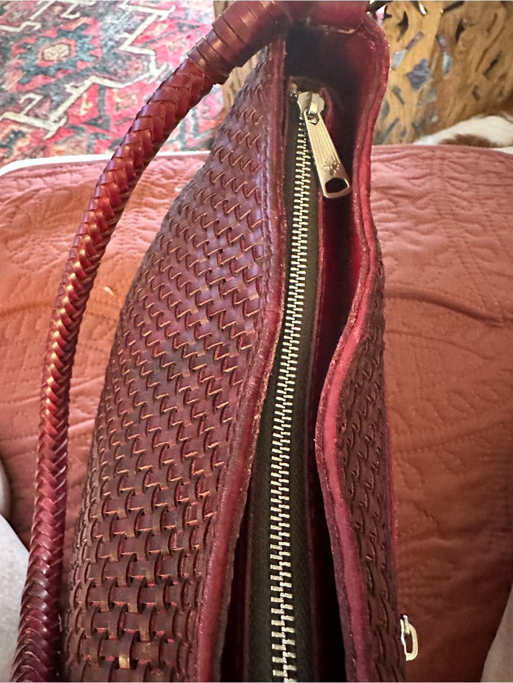 Patricia Nash Castelli Woven Italian Leather Shoulder Hobo Bag in Oxblood) NWOT - Picture 7 of 12